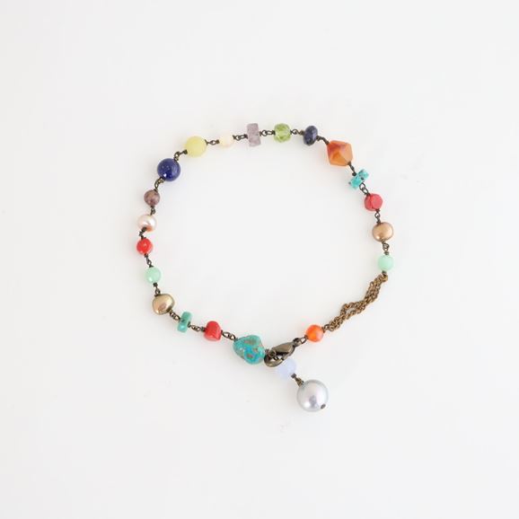 yʐ^zsai Bracelet Vintage Beads,Turquoise,Pearl, & Lapis lazuli