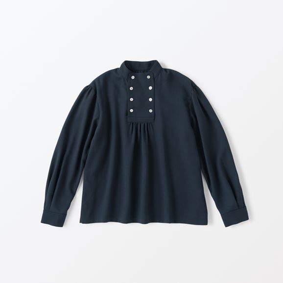 【写真】H& by POOL Stand-Up Collar Blouse Navy Wool