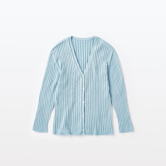 H& by POOL Cotton Rib cardigan Regular Blue Gray