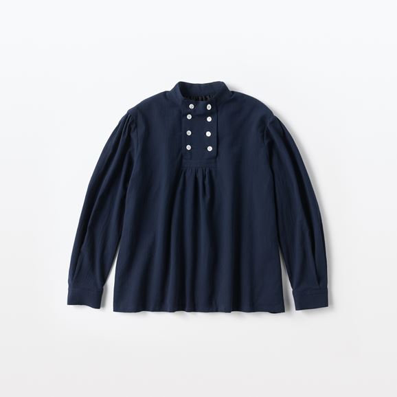 【写真】H& by POOL Stand-Up Collar Blouse Chiffon Cotton Navy