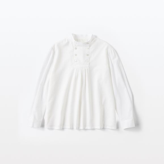 H& by POOL Stand-Up Collar Blouse Chiffon Cotton White