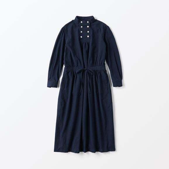 yʐ^zH& by POOL Stand-Up Collar One-Piece Shirt Chiffon Cotton Navy