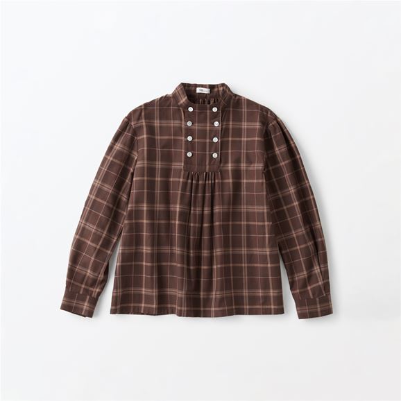 yʐ^zH& by POOL Stand-Up Collar Blouse Checked Brown