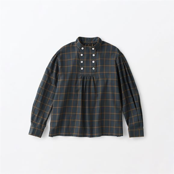H& by POOL Stand-Up Collar Blouse Checked Green