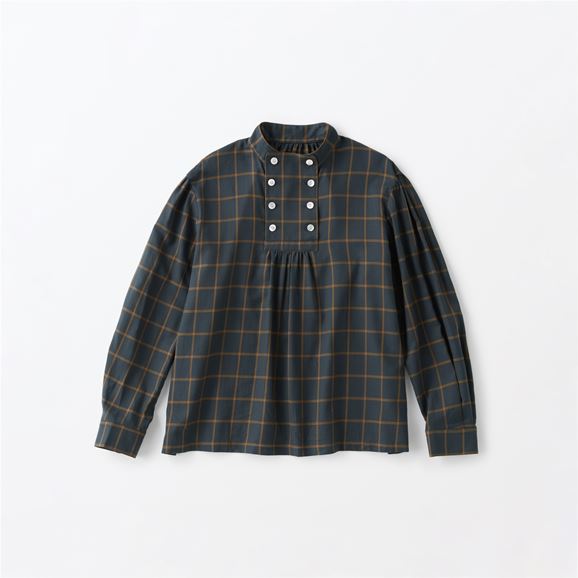 yʐ^zH& by POOL Stand-Up Collar Blouse Checked Green