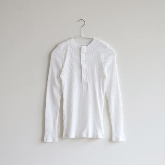 �y�ʐ^�zPOSTELEGANT Cotton Rib Henry Neck �z���C�g