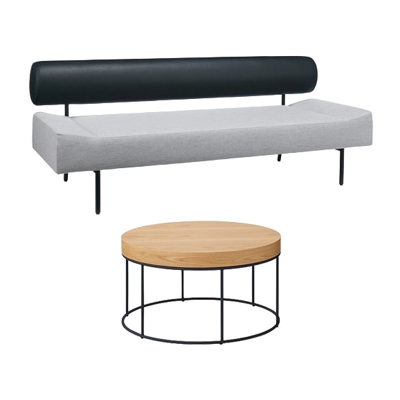 �y�ʐ^�z�y�Z�b�g�z DIVANCO SOFA Round (3) Black × Light gray + DIVANCO LOW TABLE OAK