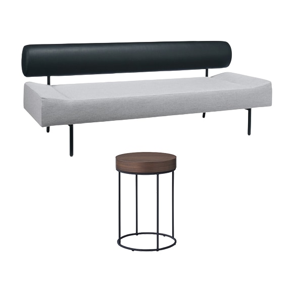 �y�ʐ^�z�y�Z�b�g�z DIVANCO SOFA Round (3) Black × Light gray + DIVANCO SIDE TABLE WALNUT