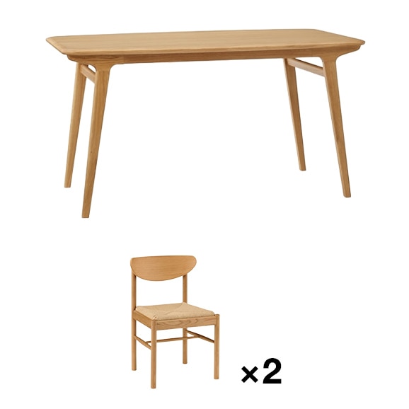 �y�ʐ^�z�y�Z�b�g�z IKI DINING TABLE 1400 + MEMOLA CHAIR Natural ×2