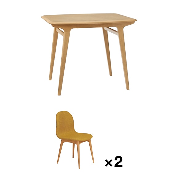 �y�ʐ^�z�y�Z�b�g�z IKI DINING TABLE 900 + COCHONNET CHAIR Mustard×2