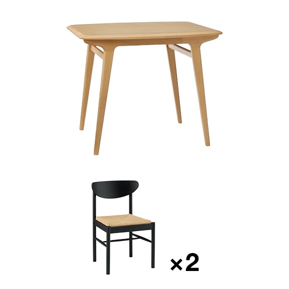 �y�ʐ^�z�y�Z�b�g�z IKI DINING TABLE 900 + MEMOLA CHAIR Black ×2