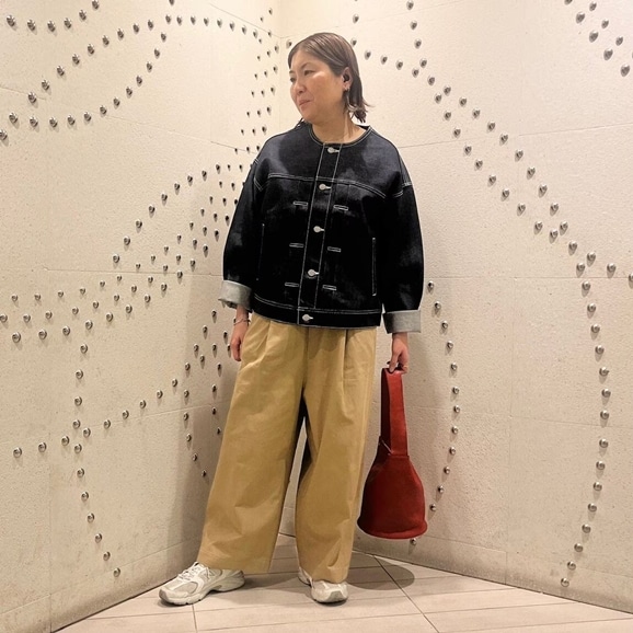 �y�ʐ^�z �y�g��154cm�zH& by POOL No Collar Denim Jacket Indigo Assort Non Wash