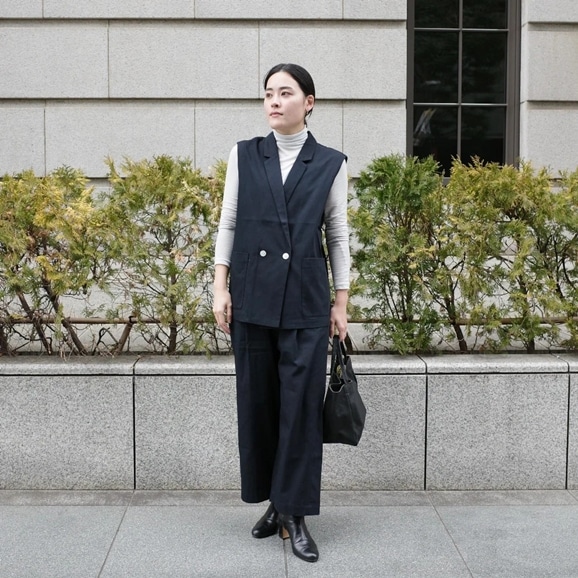 �y�ʐ^�z�y�g��165cm�zH& by POOL Sleeveless Jacket Navy Black