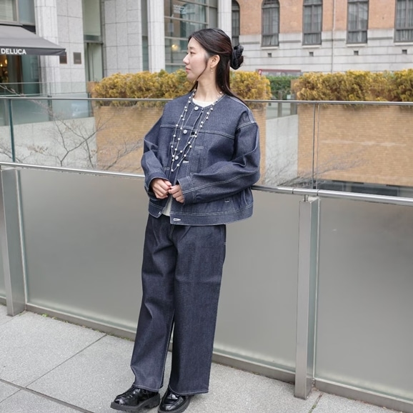 �y�ʐ^�z�y�g��160cm�zH& by POOL No Collar Denim Jacket Indigo Assort Non Wash