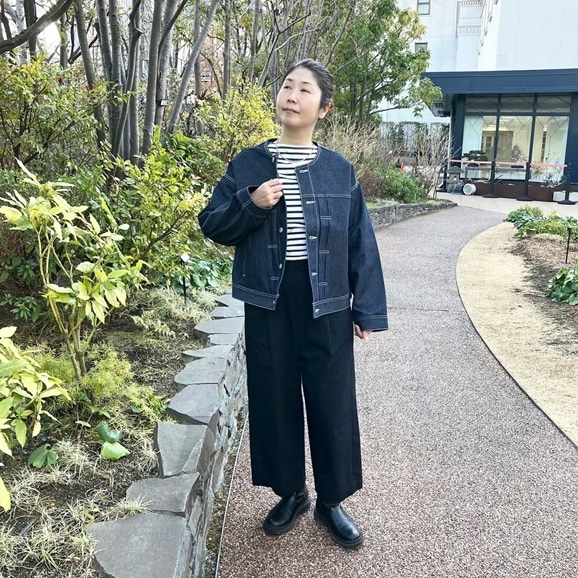 �y�ʐ^�z�y�g��161cm�zH& by POOL No Collar Denim Jacket Indigo Assort Non Wash