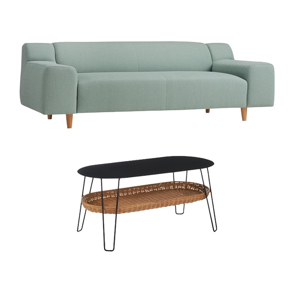 �y�ʐ^�z�y�Z�b�g�z PLAISIR SOFA Blue Gray + WALLABY LOW TABLE OVAL Black