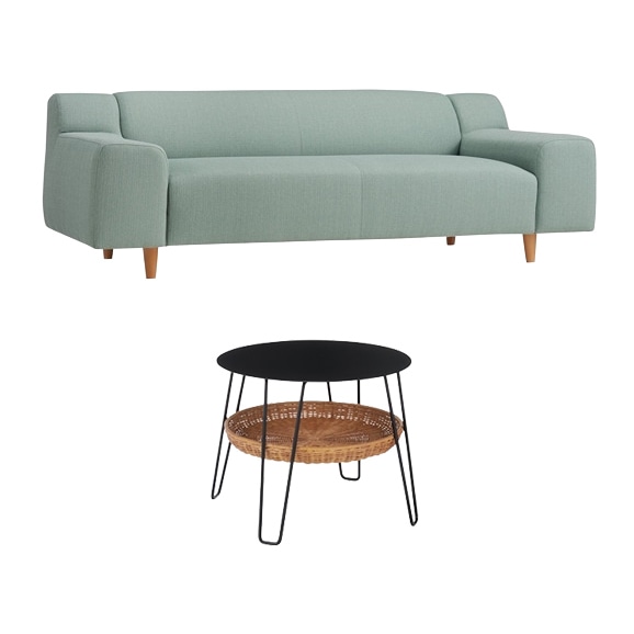 �y�ʐ^�z�y�Z�b�g�z PLAISIR SOFA Blue Gray + WALLABY LOW TABLE ROUND Black