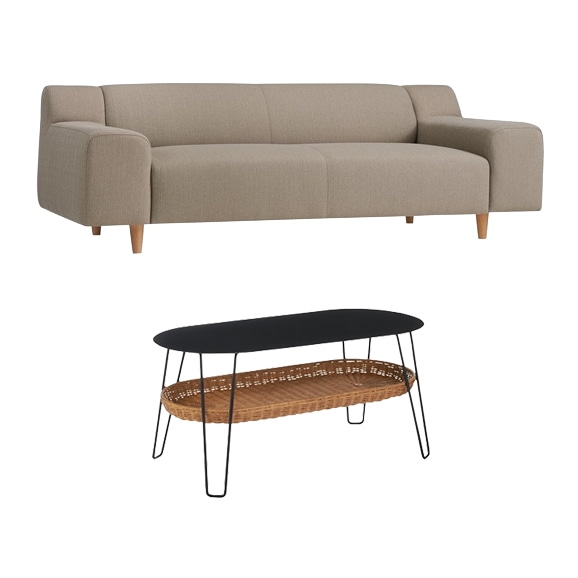 �y�ʐ^�z�y�Z�b�g�z PLAISIR SOFA Taupe Gray + WALLABY LOW TABLE OVAL Black