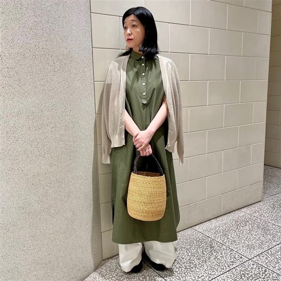 �y�ʐ^�z�y�g��160cm�zH& by POOL French Sleeve One-Piece Shirt Khaki