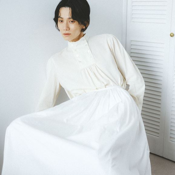 ☆H& by POOL Stand-UP Collar Blouse Dobby Blue｜トップス