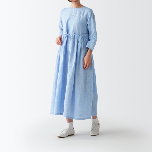 ☆H& by POOL Gathered One-Piece Melange Light Blue｜ワンピース  