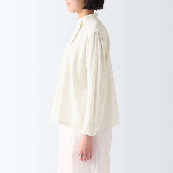 ☆H& by POOL Stand-UP Collar Blouse Dobby Blue｜トップス