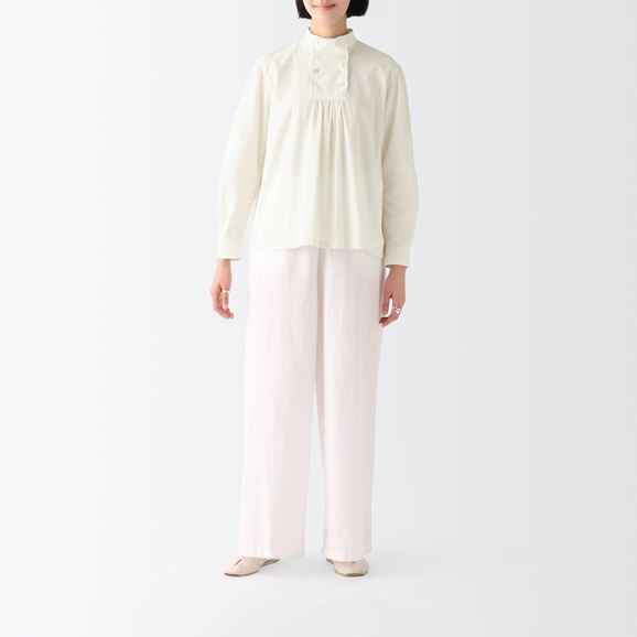 ☆H& by POOL Stand-UP Collar Blouse Dobby Blue｜トップス