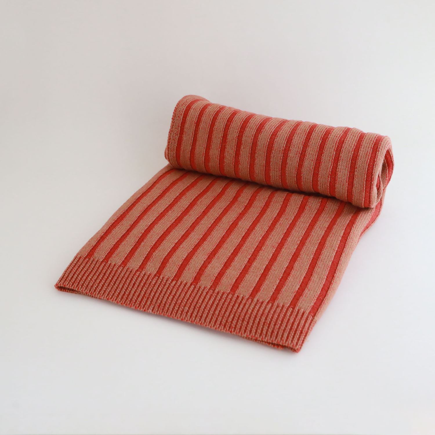 ☆Knitted Blanket Stripe テラコッタ｜ブランケット｜IDEE SHOP Online