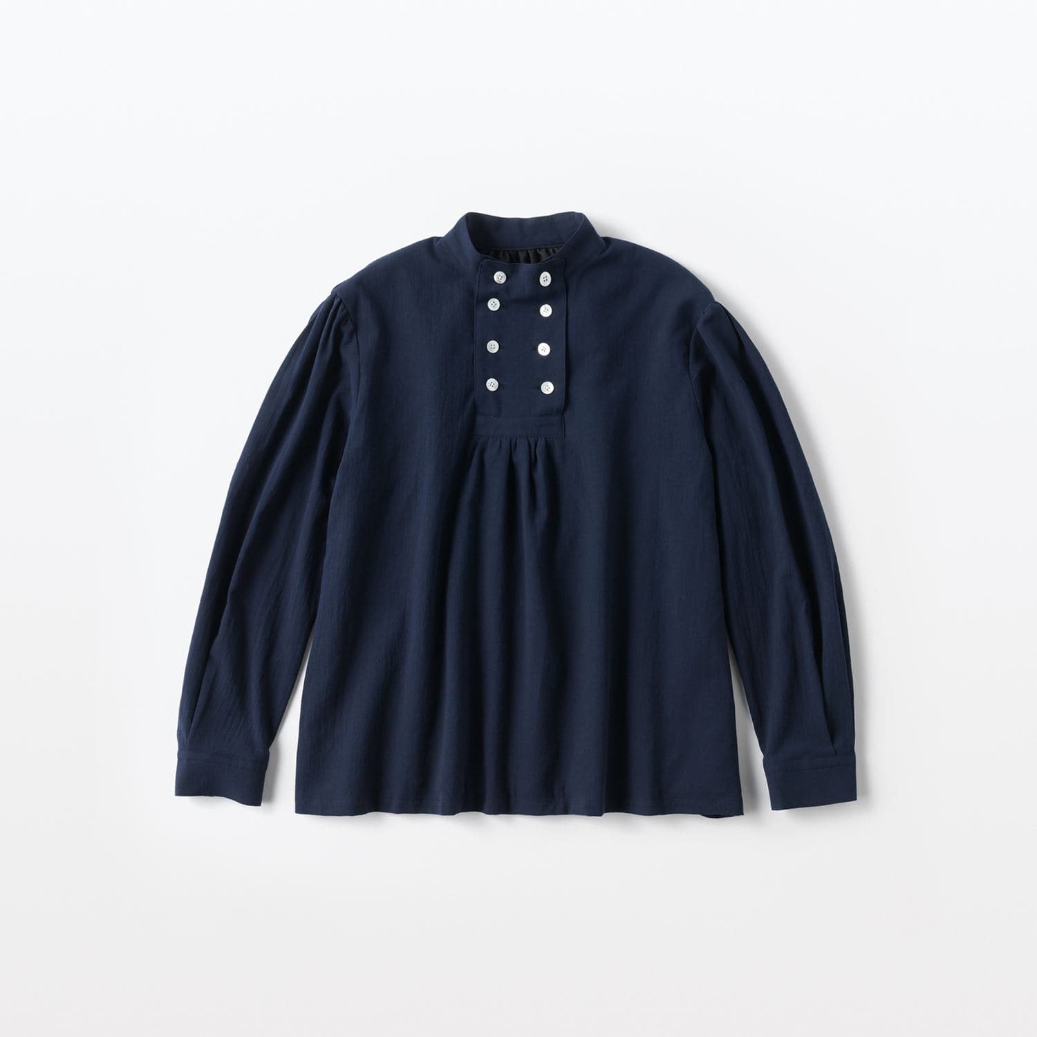 ☆H& by POOL Stand-Up Collar Blouse Chiffon Cotton Navy｜トップス 