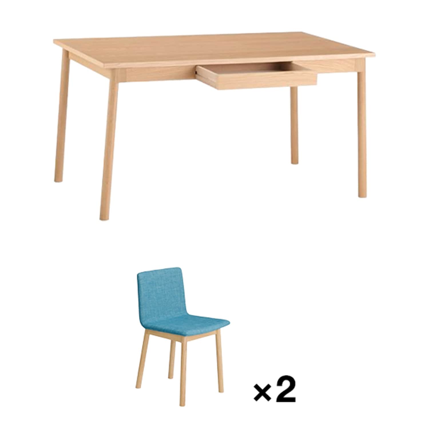 セット】 STILT TABLE 1400 Natural + STILT CHAIR Blue ×2
