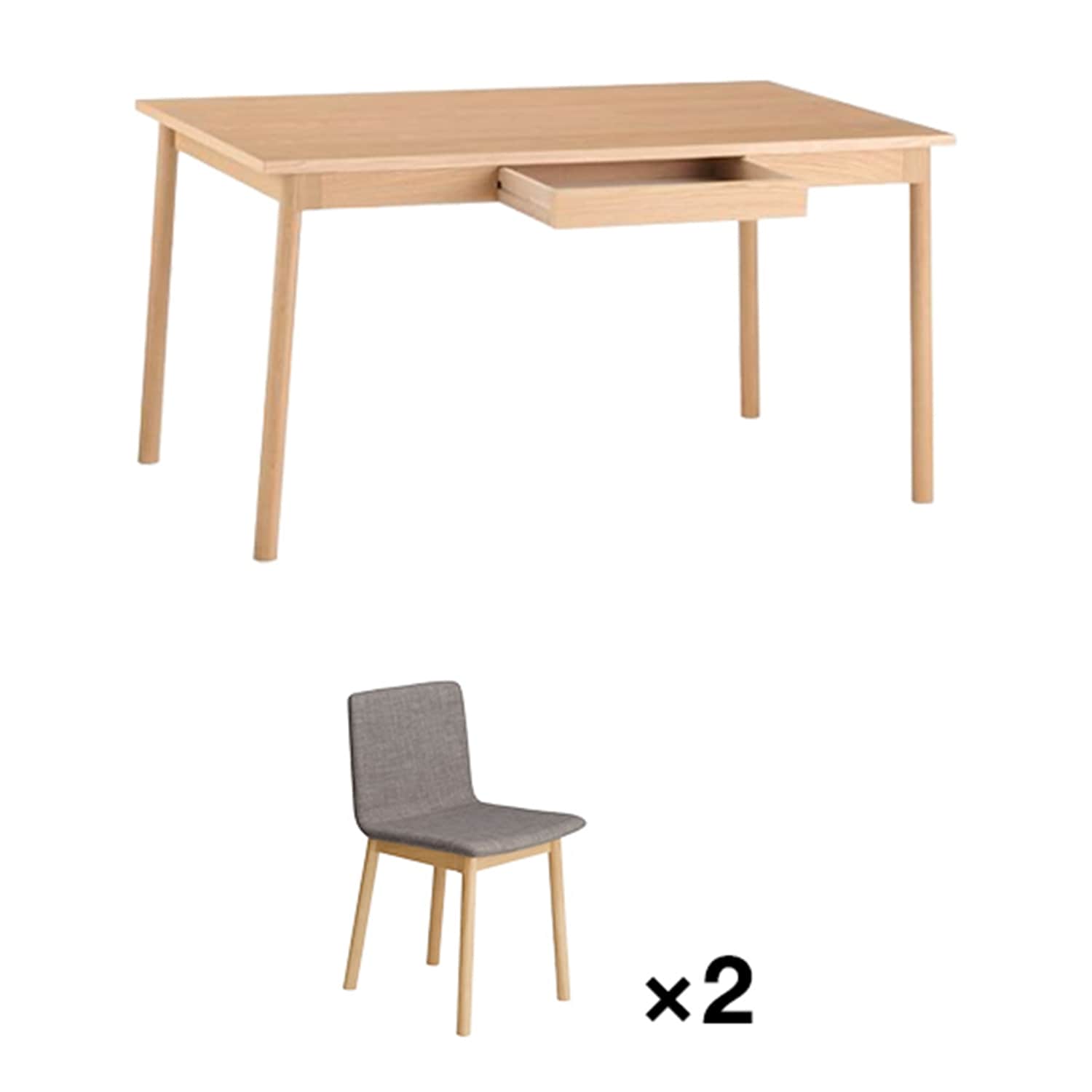 セット】 STILT TABLE 1400 Natural + STILT CHAIR Gray×2｜ダイニング