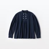 H& by POOL Stand-Up Collar Blouse Chiffon Cotton Navy