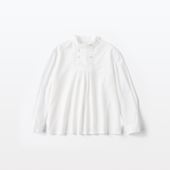 H& by POOL Stand-Up Collar Blouse Chiffon Cotton White
