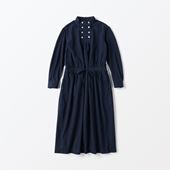 H& by POOL Stand-Up Collar One-Piece Shirt Chiffon Cotton Navy