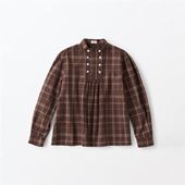 H& by POOL Stand-Up Collar Blouse Checked Brown
