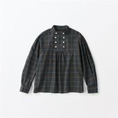 H& by POOL Stand-Up Collar Blouse Checked Green