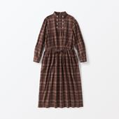 H& by POOL Stand-Up Collar One-Piece Shirt Checked Brown