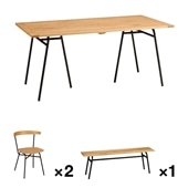 SOUDIEUX TABLE 1600、FERRET CHAIR×2、SOUDIEUX BENCH