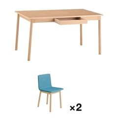 セット】 STILT TABLE 1400 Natural + STILT CHAIR Blue ×2